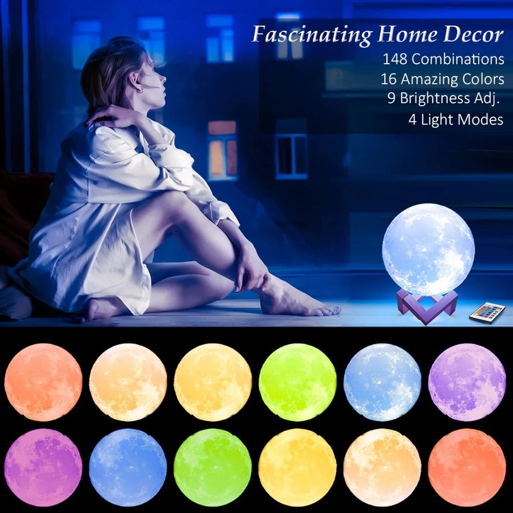 16-Color LED Moon Lamp